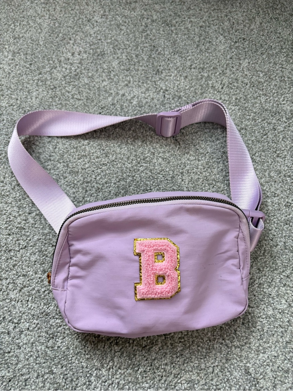 Lilac Crossbody Bag with Pink 'B' Patch
